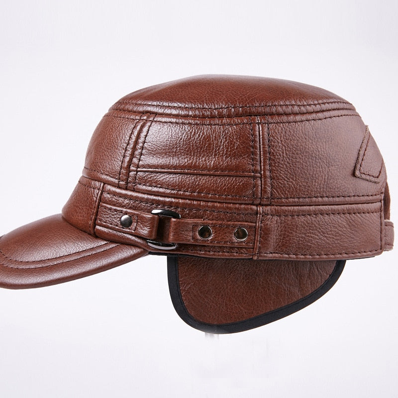 Genuine Leather Flat Baseball Cap