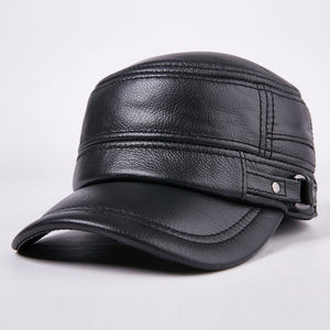 Genuine Leather Flat Baseball Cap