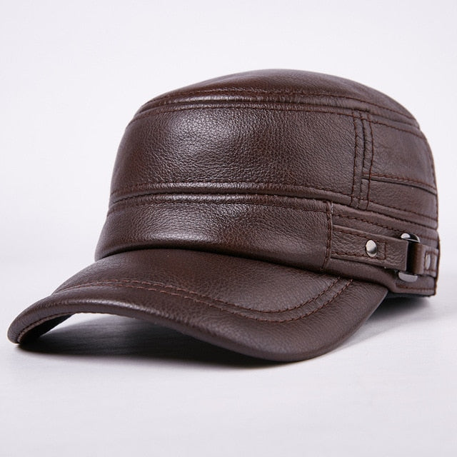 Genuine Leather Flat Baseball Cap