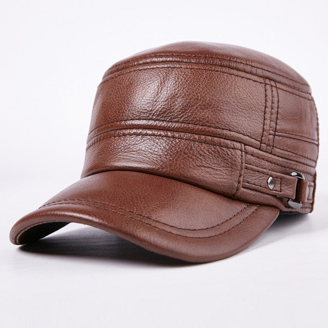 Genuine Leather Flat Baseball Cap